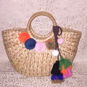 Pom Pom Tassel Straw Beach Bag Tote